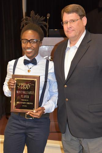 SGTC Lady Jets head coach James Frey is shown above with the Lady Jets 2015 – 2016 MVP.