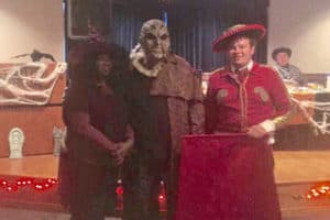 Pictured from left to right are the Crisp County Center winners of the Costume Contest: Ramona Williams, Witch, third place; Dontavious Hall, Jeeper’s Creeper, first place; and Josh Cook, Matador, second place.