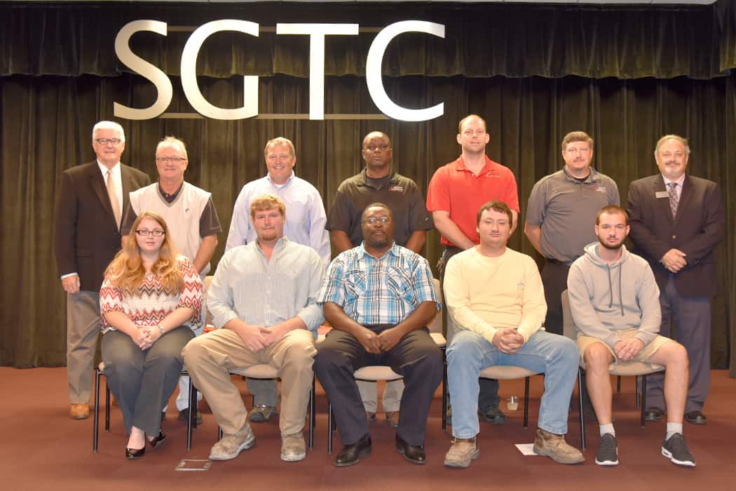 Seated from left to right are SGTC Student of Excellence nominees Amy Griffin, Stephen Simmons, Marvin Johnson, Tyler Stanford, and Shelby Arnett. Standing, from left to right, are Dean for Academic Affairs Raymond Holt, instructors Charles Christmas, John Wilder, Starlyn Sampson, Craig Kelly, Kevin Beaver, and Dean for Academic Affairs Dr. David Finley.