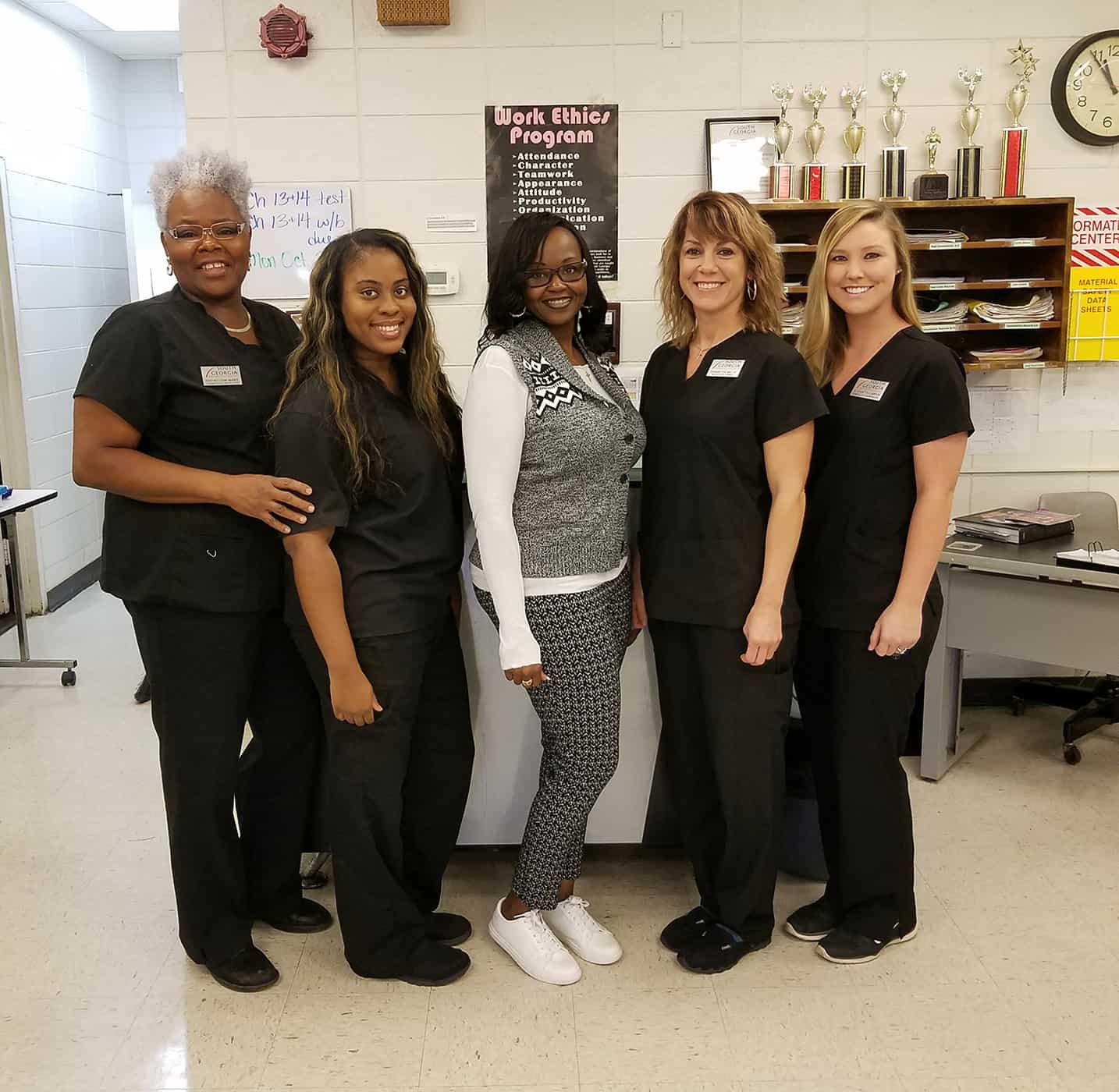 (Left to Right): SGTC Cosmetology instructor Dorothea Lusane-McKenzie, Instructor Trainee Jessakeetha Maddox, Guest Speaker Daphne Morris, Samantha Millet, Adjunct Instructor Elizabeth Lumpkin