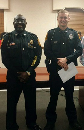 Smith (right) is pictured with Montezuma Police Chief Eric Finch (left) at a recent city council meeting. Photo courtesy of the Montezuma Police Department. (Photo courtesy of the Montezuma Police Department)