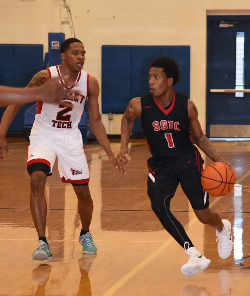 Rico Simmons (1) is shown above in the photo gallery featuring the SGTC Jets and Lady Jets vs. Albany Tech.