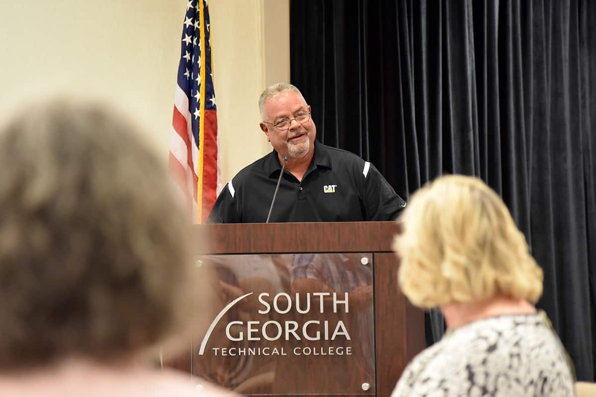 Rick Davis is shown above speaking at his retirement reception from South Georgia Technical College.    