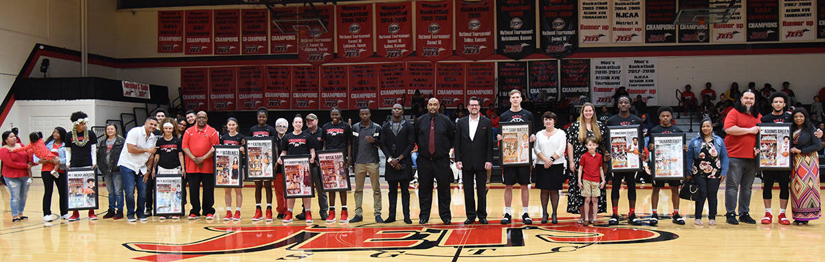 Lady Jets and Jets sophomores with their family and friends and SGTC President Dr. John Watford.  