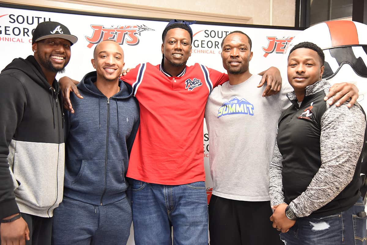 Shown above are five members of the Jets original basketball team when basketball was restarted back in 2001.  They are (l to r):  DJ Washington, Darnell Hobson, Cornelius Goldwire, Demetrius Colson, and Jay Turner.