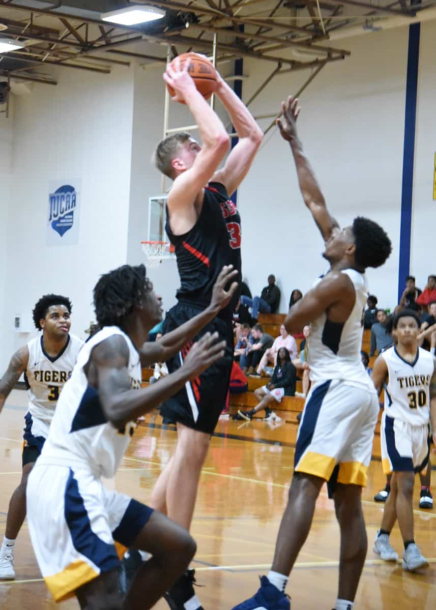 Sam Matice, 33, goes up for two points for the Jets against Andrew College.