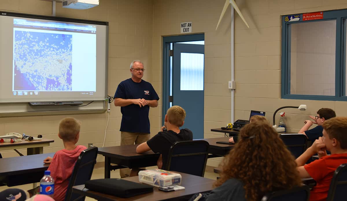 SGTC Aviation Instructor Charles Christmas is shown talking with the History Campers in the aviation classroom at South Georgia Tech.