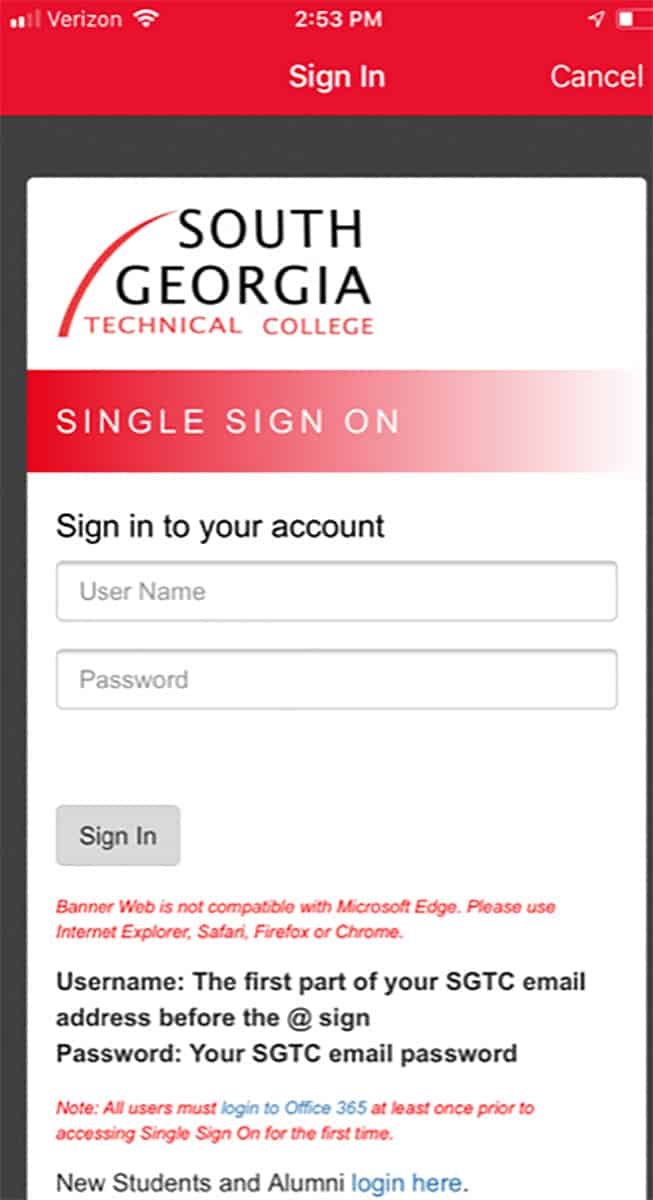 Students can use single sign on to log in.