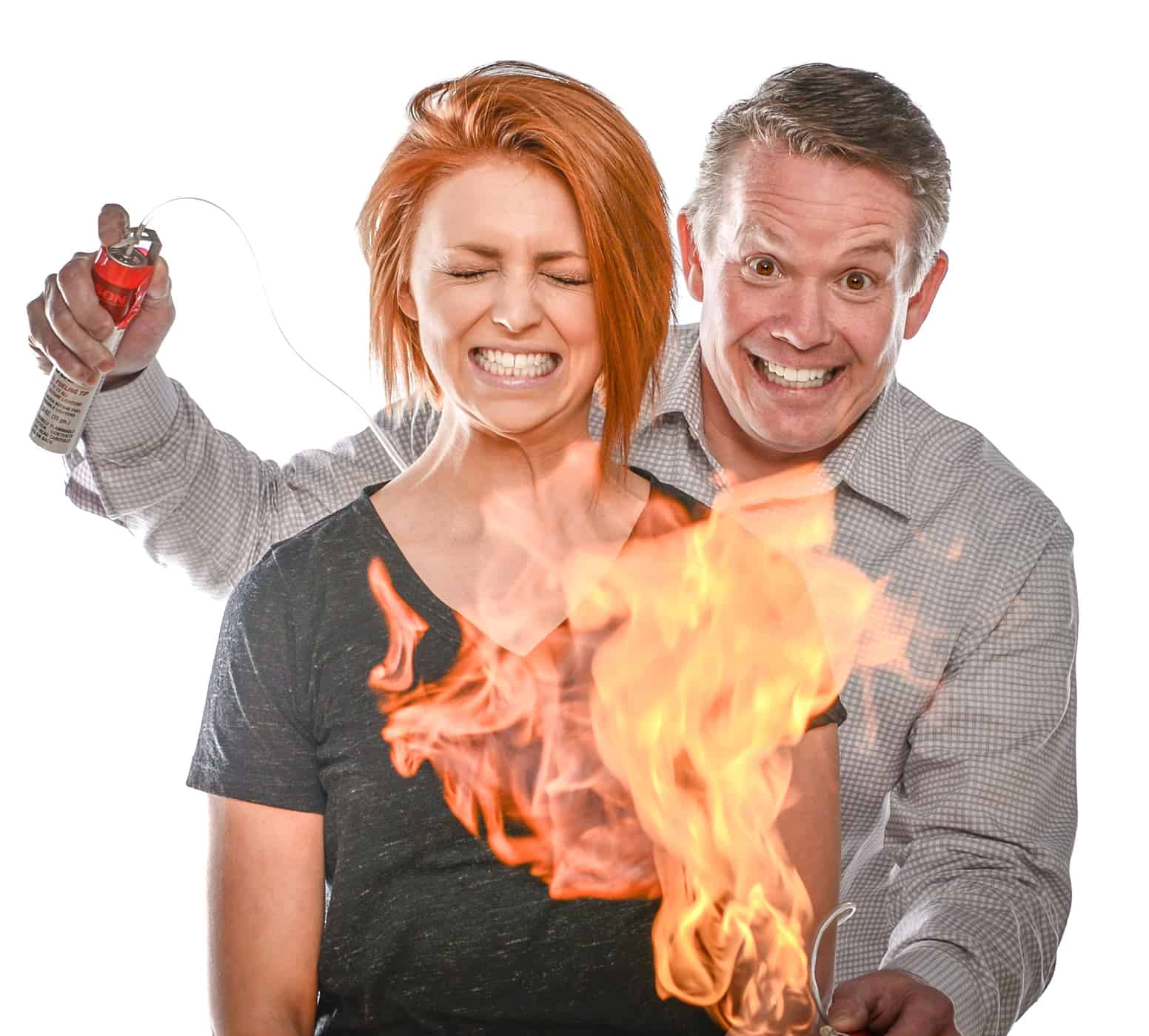 Steve Spangler is shown above lighting a lady on fire!