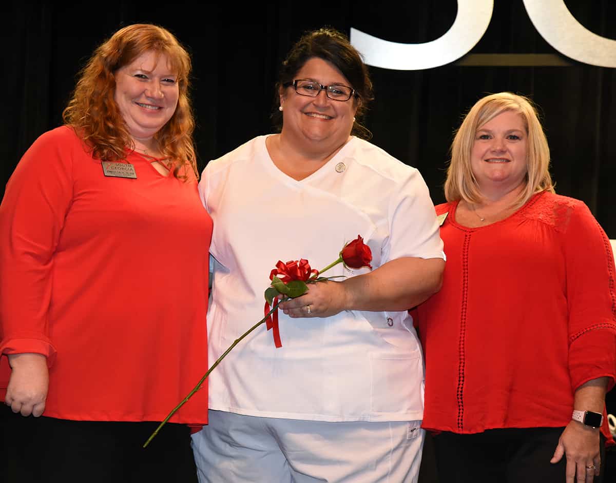 Richelle Bivins was the class speaker at the Summer 2019 Pinning Ceremony for the Americus graduating class.  She is shown above with SGTC Instructors Jennifer Childs and Christine Rundle.