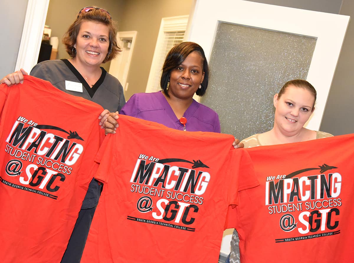 Nursing instructor Raissa Welch with SGTC nursing students Yaketha S. Jenkins and Brooke Houston