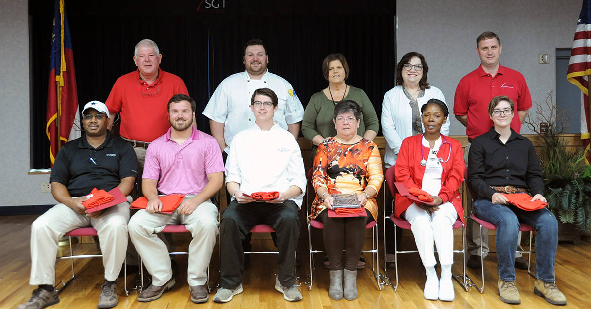 Pictured standing (l-r) are SGTC instructors Mike Enfinger, Hunter Little, Carol Cowan, Cathy Freeman, and Bradley Aldridge. Seated (l-r) are Student of Excellence nominees Andrew Houser, Brooks Cape, William Austin Miller, Theressa Bryant, Kara West and Starla Maze.