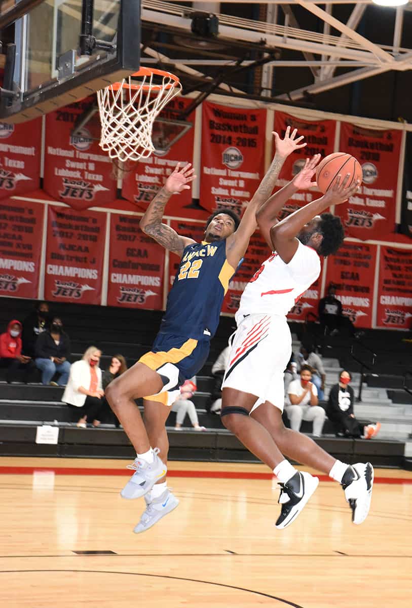 Kadeem Wilks (23) came off the bench to score 16 points and tie Marvin McGhee (10) and Jordan Stephens (15) as leading scorers for the Jets in the win over Andrew College.