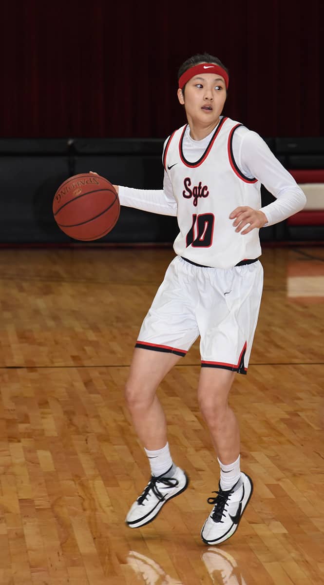 Moe Shida, (10) sophomore point guard, led the Lady Jets in scoring in the win over Central Georgia Tech. She had 20 points on the night.