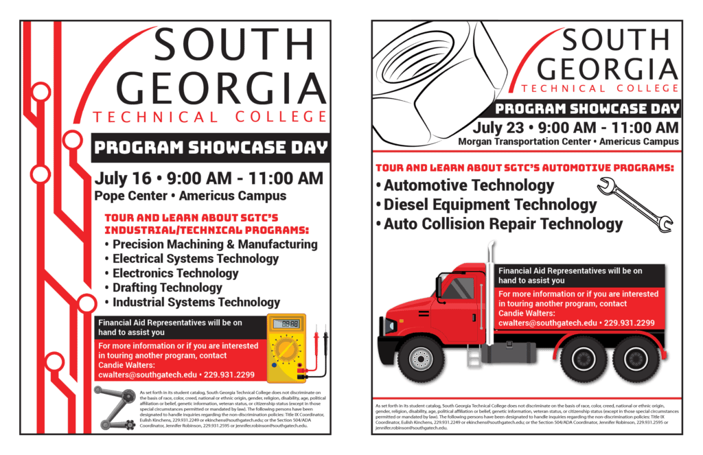 South Georgia Technical College is set to host two “Program Showcase Days” highlighting SGTC’s industrial/technical and automotive programs.