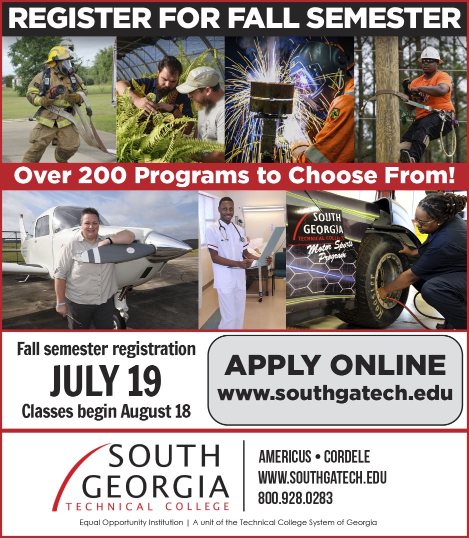 In-person registration for the SGTC Fall Semester will be held July 19th, 2022 in Americus and Crisp County.