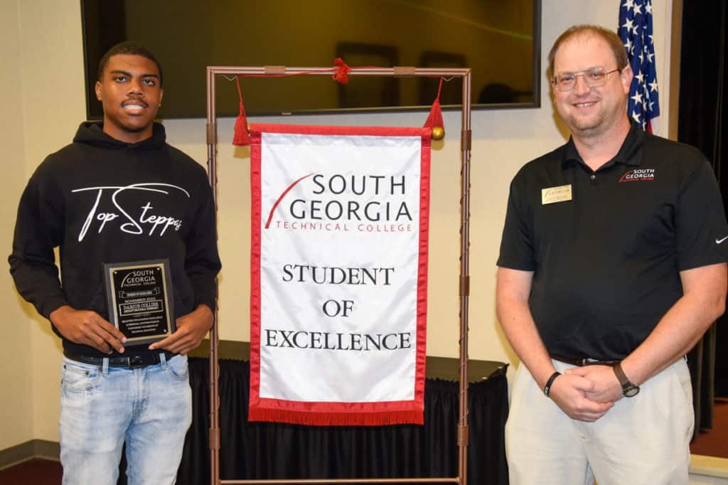 Pictured (L-r) are SGTC overall Student of Excellence winner Darius Collier and Aircraft Structural Technology instructor Jason Wisham.