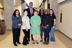 Pictured left to right are SGTC WIOA Director Sandhya Muljibhai, SGTC student Hailey Dunford, SGTC President Dr. John Watford, RVRC WIOA Director Janice West, RVRC WIOA Program Specialist Tenisha Tookes, and SGTC WIOA students Shannon Jones and Aislin Vicente-Pelico.