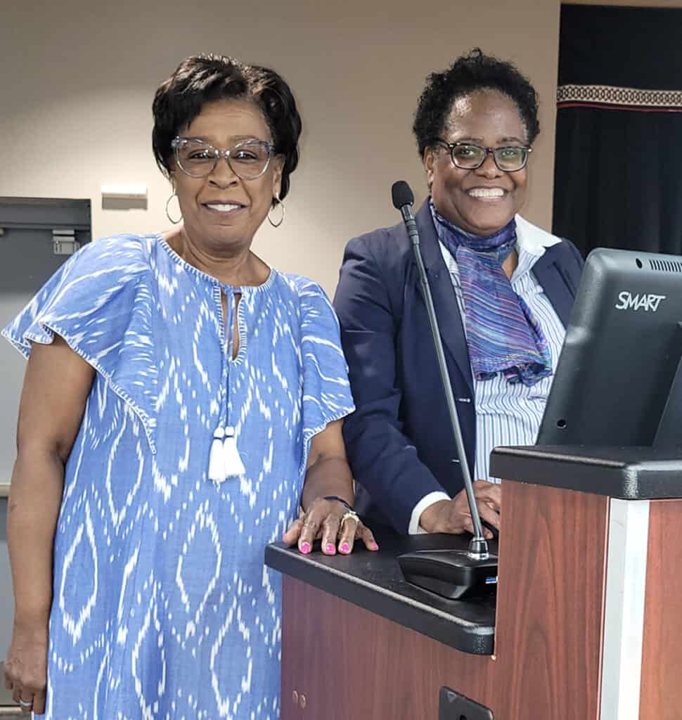 South Georgia Technical College Career Services Director Cynthia Carter (left) with Valerie Hicks of the Mercer University Educational Opportunity at a recent financial literacy workshop for students at the SGTC Crisp County Center.