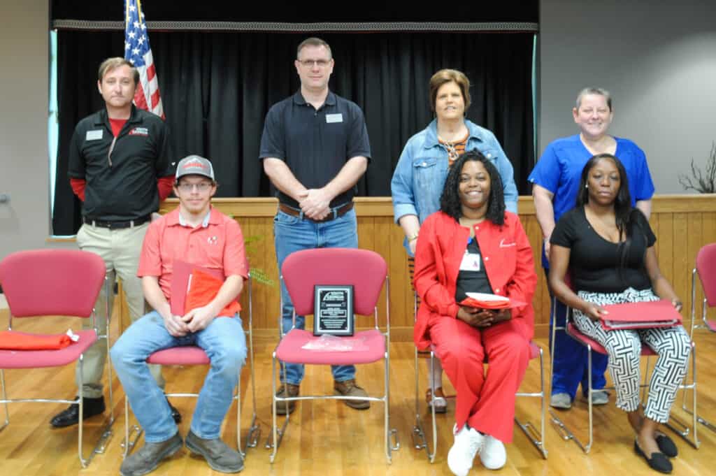 Seated (l-r) are SGTC Student of Excellence nominees James Still, Gweneka Brown, and Kristie Neal. Standing (l-r) are nominating instructors Jeff Sheppard, Brad Aldridge, Carol Cowan, and Brandy Patrick. Not pictured are instructor Mike Enfinger, nominee Ricky Crapp, and overall winner Jon Eric Watson.