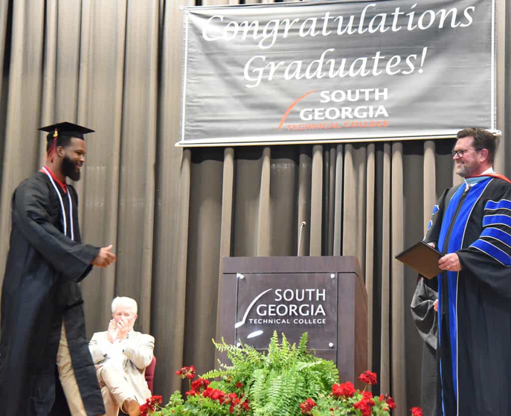 Tredarrian Colbert, SGTC’s 2023 GOAL student and a student in the Barbering program, was the featured speaker at the South Georgia Technical College 2023 Commencement ceremony.