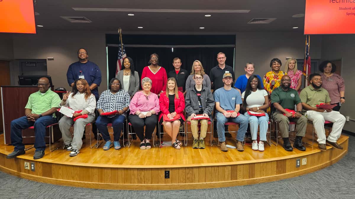 Pictured are SGTC Crisp County Center Student of Excellence nominees and their instructors. Seated (l-r) are Eric Lundy, Danielle Morgan, Princess King, Carol Cowan, Gayla Walker, Stephen Holloway, Aaron Sandwich, Ja’Carla Polite, Emerson Lundy, and Javon Dexter. Standing (l-r) are Johnny Davis, Cambrette Hudson, Wanda Bishop, Jeff Sheppard, Wendy Prince, Brad Aldridge, Brandy Patrick, Tammy Hamilton, Teresa Jolly, and Nicole Turner.