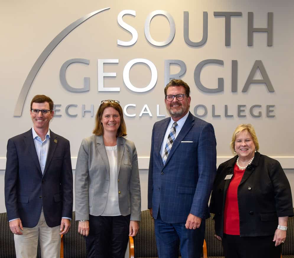 GSW Assistant Vice President for Advancement and GSW Foundation Executive Director Stephen Snyder is shown above with GSW Interim President Teresa MacCartney, SGTC President Dr. John Watford and SGTC Vice President of Institutional Advancement and SGTC Foundation Executive Director Su Ann Bird as the group spotlights the benefits of cooperation between the two higher education institutions.