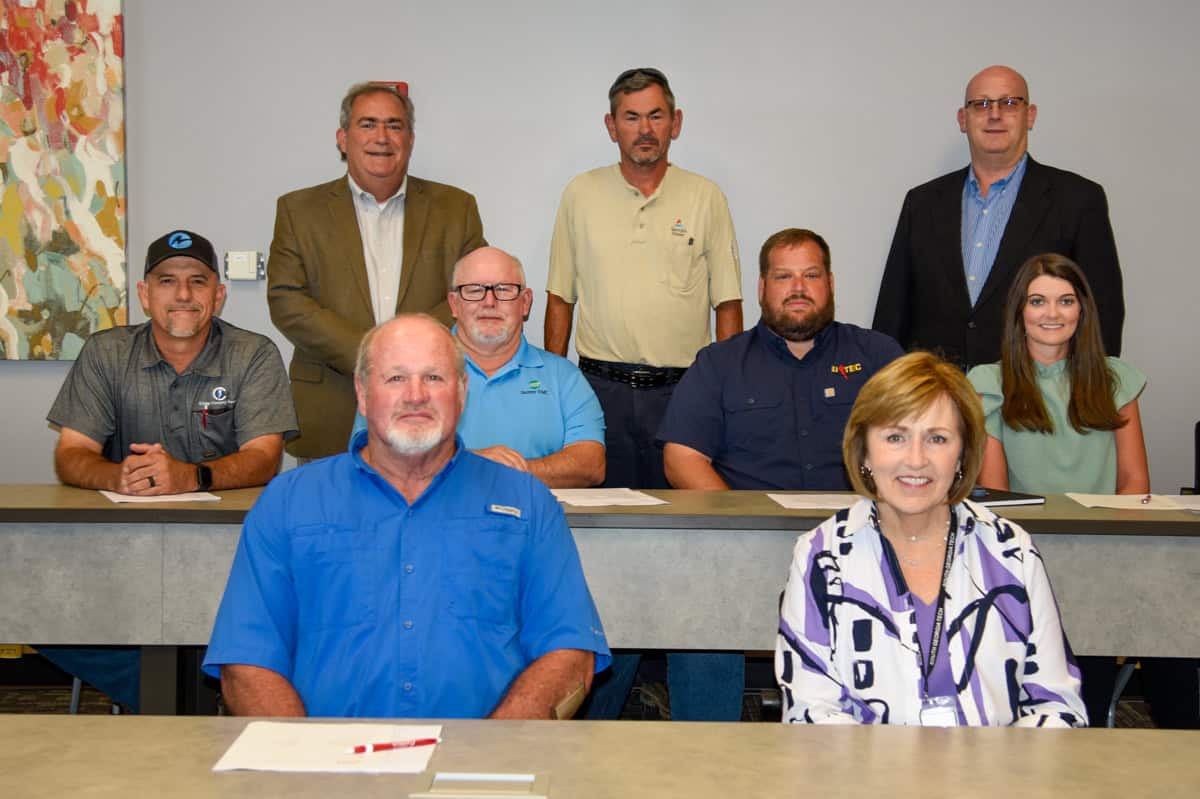 Pictured are members of the SGTC Electrical Lineworker Apprentice program advisory committee. Front row (l-r): Harold Ergle and Tami Blount. Middle row (l-r): Blake Manning, Eddie Greene, Ryan Hall, and Chelsea Payne. Standing (l-r): Paul Farr, Jason McInvale, and Brett Murray.