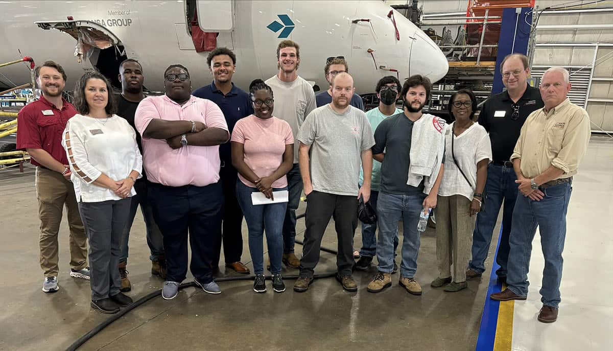 SGTC Aviation Maintenance students, faculty, and staff are shown above during the tour of Embraer.