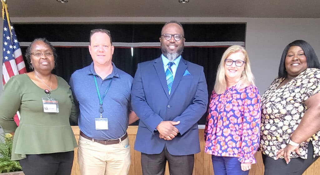 Pictured (l-r) are Charlene Williams, Josh Curtin, Rory Edge, Michelle McGowan, and Eulish Kinchens at the recent meet and greet event for first-generation college students at the South Georgia Technical College Crisp County Center in Cordele.