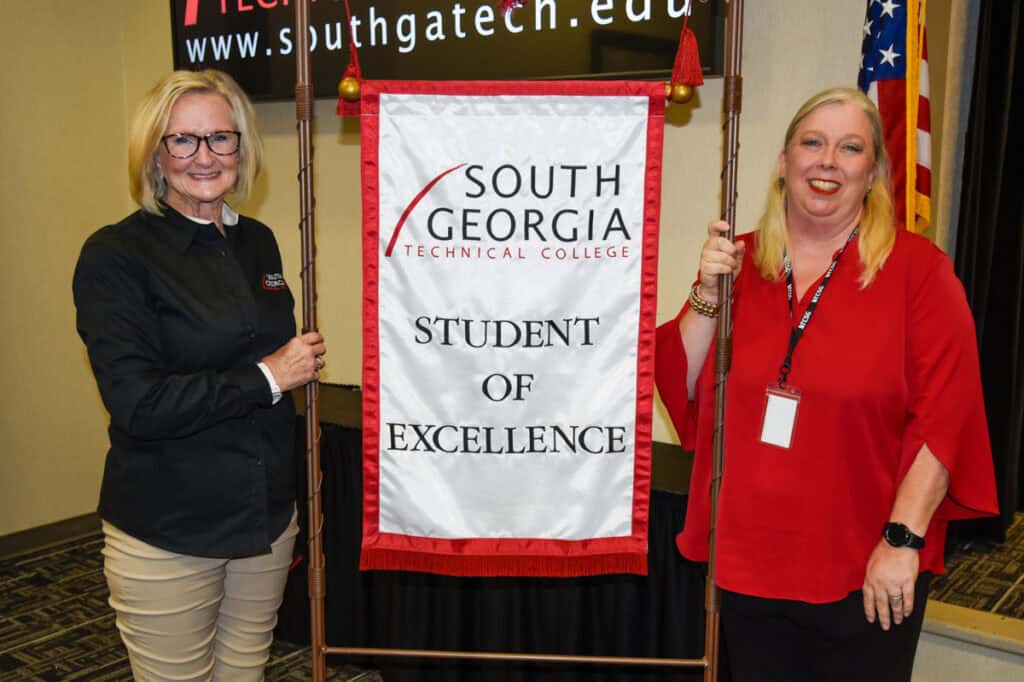 Student of Excellence winner Barbara Chestnut (left) and SGTC Criminal Justice Technology instructor Teresa McCook