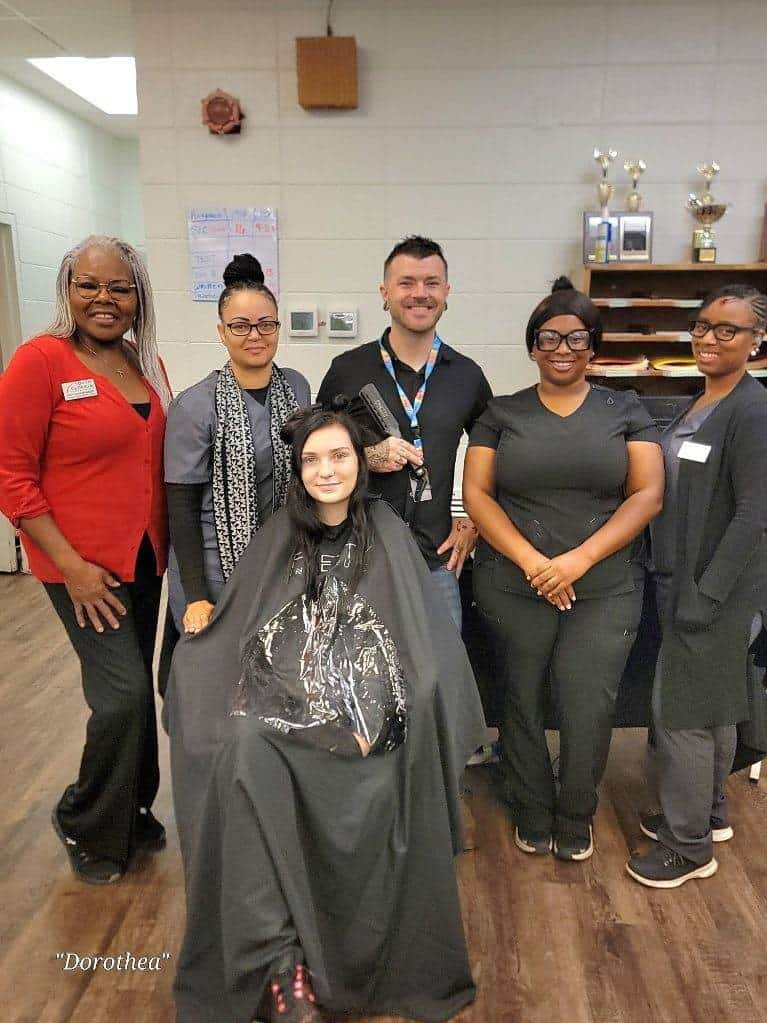 SGTC Cosmetology Instructor Dorothea Lusane McKenzie (left) is shown above with adjunct instructor Adrienne Clayton, Mack Myers, Instructor Trainee Janeisha Brown, Instrutor Trainee Billysha Sales, and Model Hannah Guined.