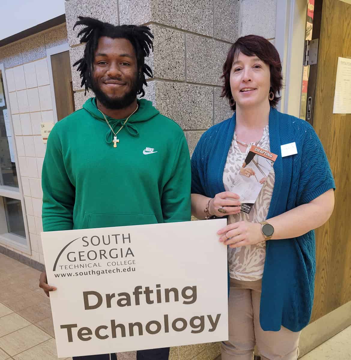 SGTC Drafting student Henry Johnson is shown above with his instructor Christie Hudson.