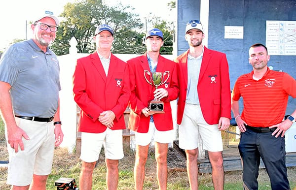 South Georgia Technical College President John Watford (l to r)) is shown above with the first place Ginger Starlin State Farm team of Jarrod Sells, Payne Sells, and Peyton Sells and SGTC Athletic Director and Lady Jets head coach Jason Carpenter is shown in the back.