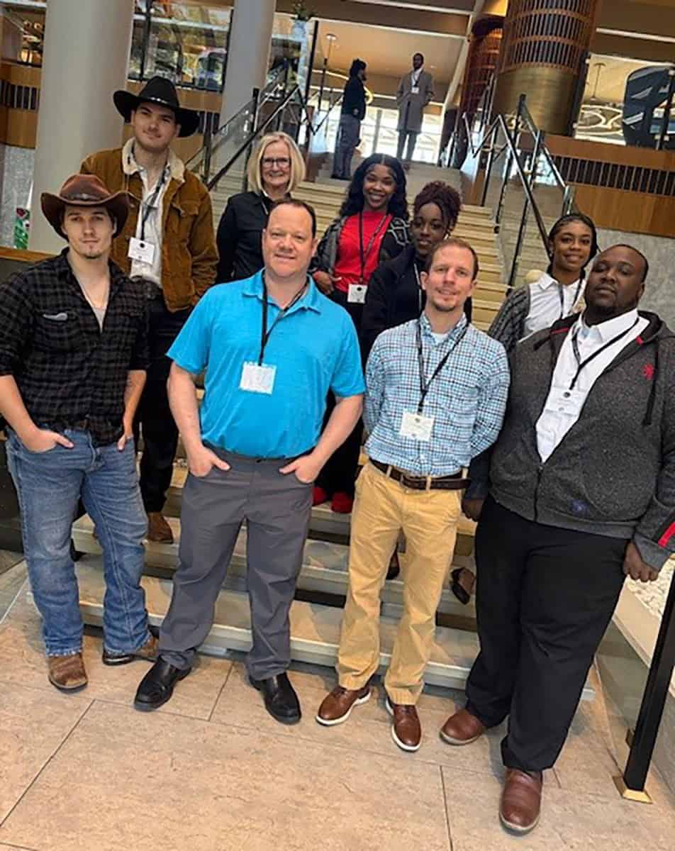 SGTC students attend TCSG Georgia Fall Leadership Conference. Shown above on the top row are: NTHS President Wes Stephens, NTHS Treasurer and SGA member Barbara Chestnut, SGA Secretary Katlin Champion, SGA President Kobri Mapp, and NTHS Vice President Naja Lindsey. On the front row are: SGA Vice President Jesse Cadenhead, SGTC Assistant Vice President of Student Affairs Josh Curtin, NTHS Advisor and Biology Instructor Matthew Cowan, and NTHS’s Malcom Stewart.