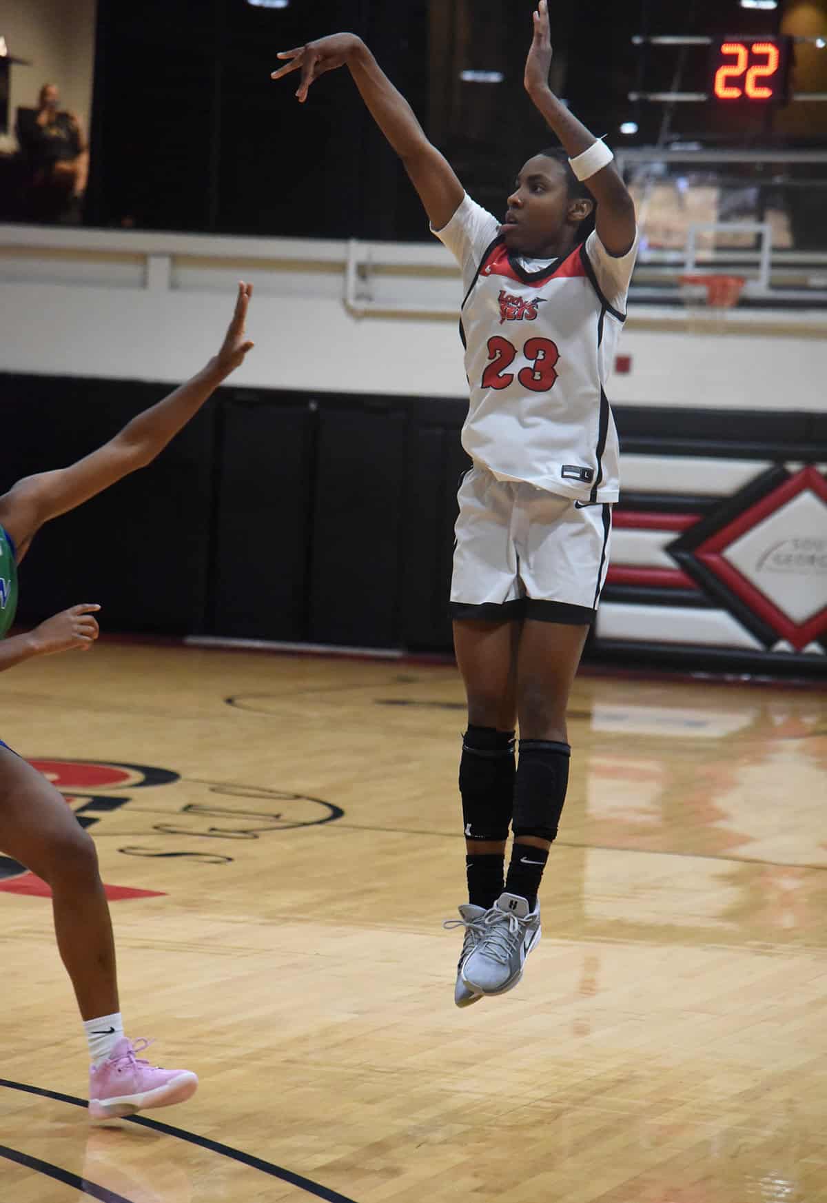 Jamiah Gregory, 23, was the top scorer for the Lady Jets in the upset victory over Eastern Florida with 21 points.