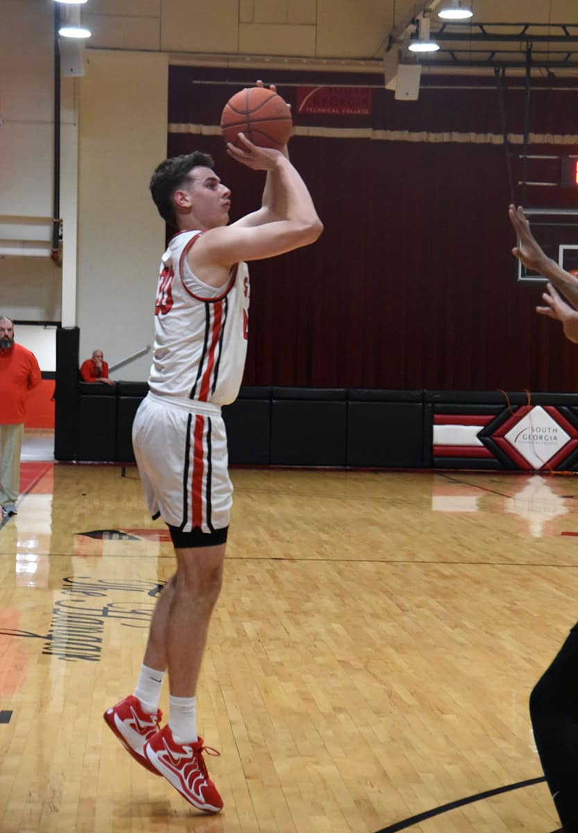 Aiden Fitzgerald, 20, led the Jets in scoring with 17 points against Albany Tech. He had five three pointers.